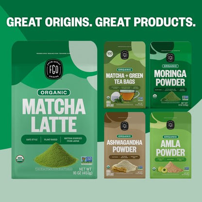 FGO Organic Matcha Latte Powder, 4 Ounce Resealable Bag, Japanese Matcha with Organic Cane Sugar, Lightly Sweetened, Packaging May Vary (Pack of 1)