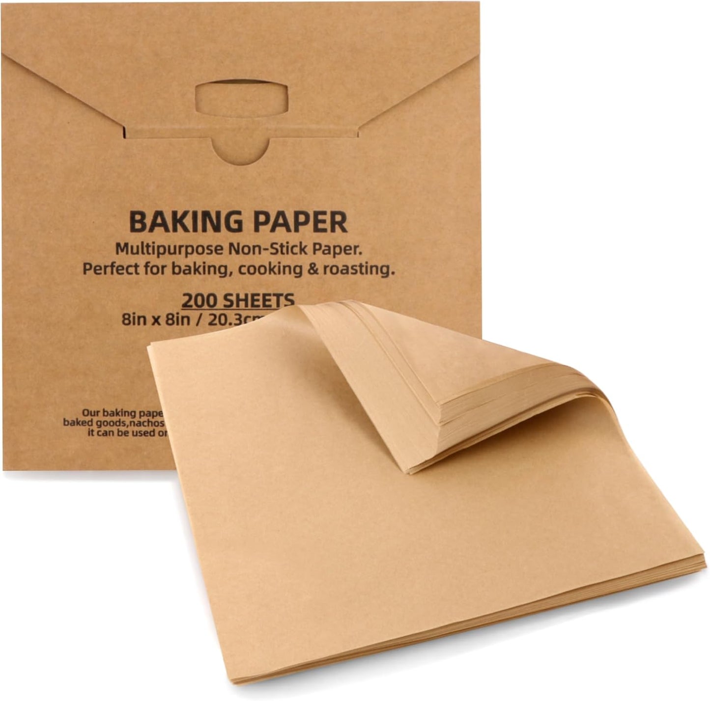 Skiennix Parchment Paper Sheets - 200 Pcs Precut 8x8 Inch Non-Stick Baking Liners | Greaseproof & Unbleached
