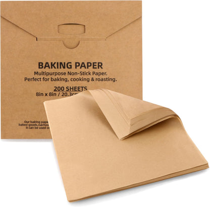 Skiennix Parchment Paper Sheets - 200 Pcs Precut 8x8 Inch Non-Stick Baking Liners | Greaseproof & Unbleached