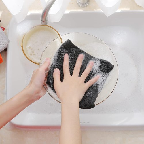 Homaxy Kitchen Dish Cloths - Ultra Soft 100% Cotton Waffle Weave, Quick Drying, 12x12 Inches, 8-Pack, Black