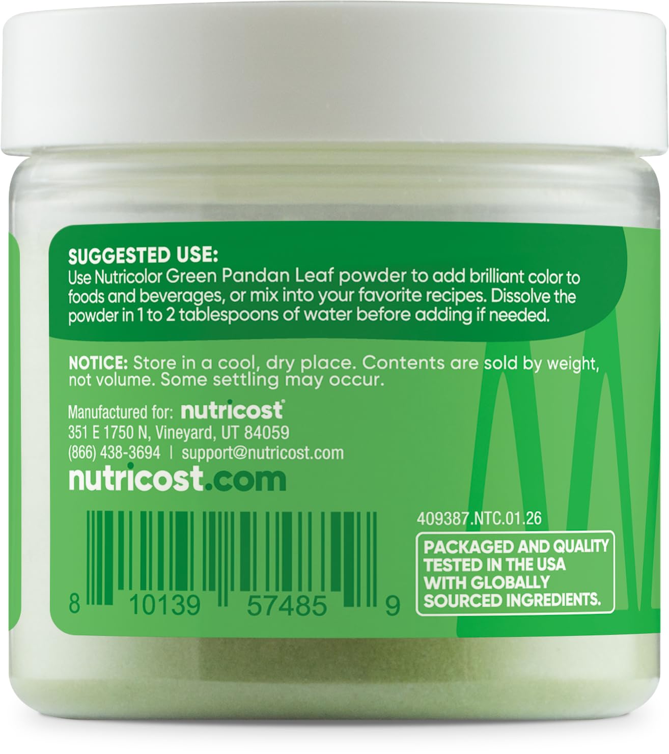 Nutricost Green Plant-Based Food Coloring - Natural Pandan Leaf Powder, 50 Servings | Ideal for Food & Beverages