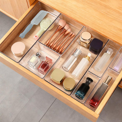 Skiennix 26 PCS Clear Drawer Organizer Bins - Versatile Plastic Storage Trays with Non-Slip Pads for Makeup, Jewelry, and Office Supplies
