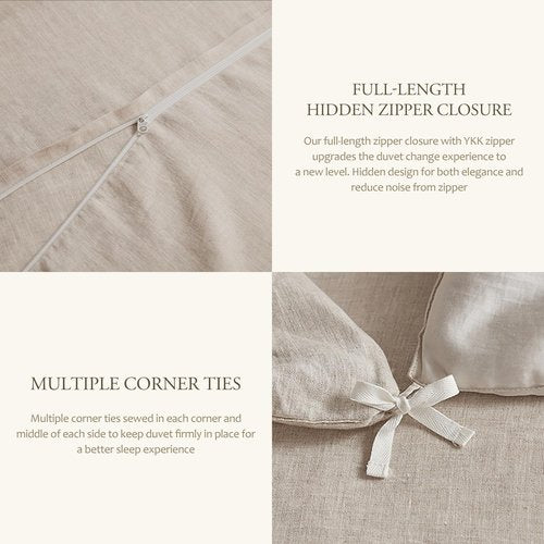DAPU 100% Linen Duvet Cover Queen, Natural French Flax Breathable Duvet Cover 3 Pcs Set with Long Zipper Closure, Soft Lightweight Durable Linen Bedding for Hot Sleepers (Natural Linen, Queen)