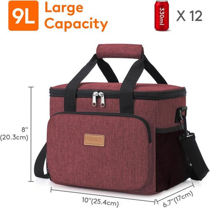 Lifewit Insulated Lunch Bag - Soft Cooler Tote for Men & Women | Burgundy 12-Can Capacity (9L)