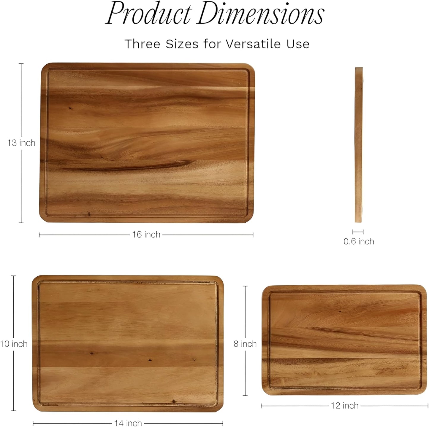 Sango Acacia Cutting Board Set - 3-Piece Wood Chopping Boards with Juice Grooves & Stand | Non-Toxic & Reversible