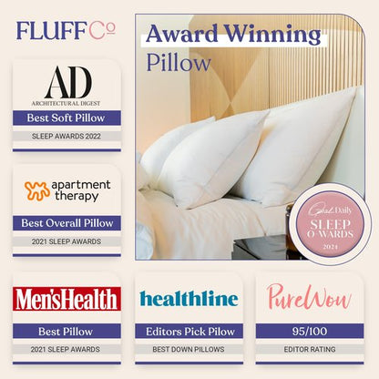 FluffCo Zen Fluff™ Pillows - Down Alternative - Standard/Queen Bed Pillow for Sleeping Made in USA - Luxury Hotel-Quality Pillow - 100% Cotton, 300 Thread Count (Soft Queen Size 1 Pack)