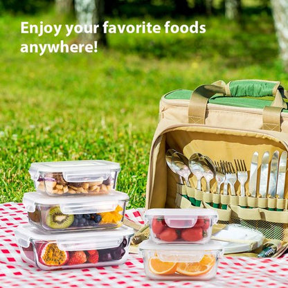 Bayco Large Glass Food Storage Containers with Lids, [12 Piece] Glass Meal Prep Containers, Airtight Glass Bento Boxes, BPA Free & Leak Proof (6lids & 6Containers)(Square & Rectangle)