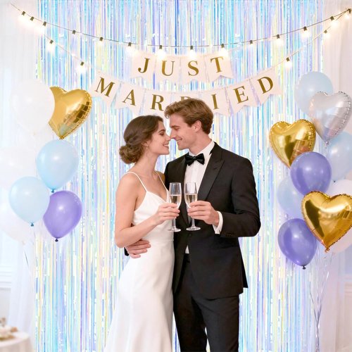 JijAcraft Iridescent Tinsel Foil Fringe Curtain - Holographic Party Backdrop for Celebrations | 3 Pack