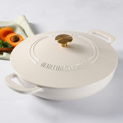 Martha Stewart Gatwick Enameled Cast Iron Dutch Oven Braiser - 3.5 Quart, Linen with Gold Knob