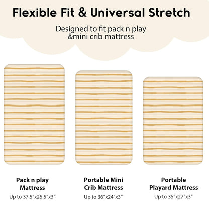 Yoofoss Fitted Pack and Play Sheets - Soft, Breathable Mini Crib Sheets 2-Pack (Brown & Stripe)