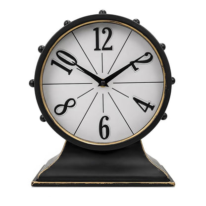 Large Vintage Mantel Clock - Black & Gold, Silent Metal Table Clock