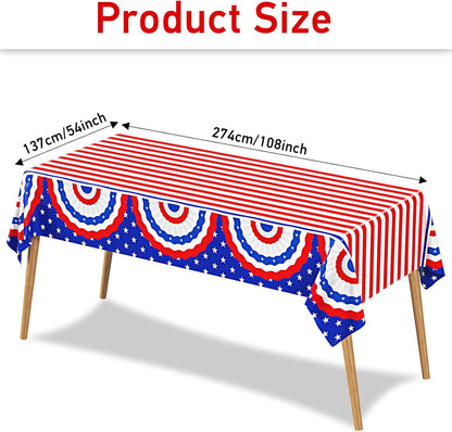Patriotic Tablecloth by [Brand Name] - 3 Pack Disposable 4th of July Table Covers | 108in x 54in
