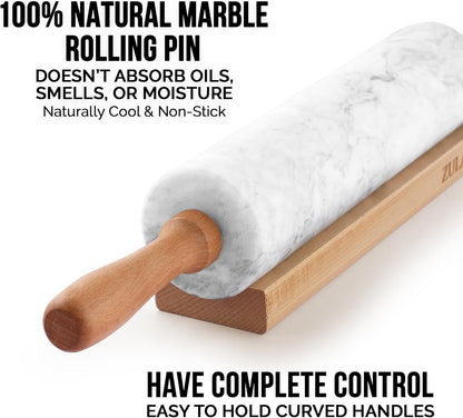 Zulay Kitchen 17-Inch Marble Rolling Pin With Stand - Non-Stick Polished Marble Roller For Baking Pastries, Bread & Pizza