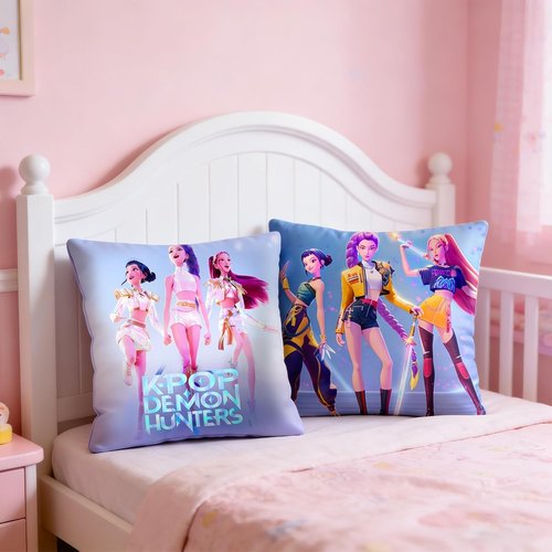Demon Hunters Pillow Covers - 18" x 18" Kpop Group Themed | 2 Unique Soft Decorative Designs for Fans