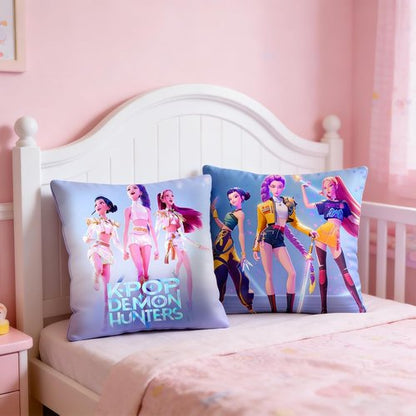 Demon Hunters Pillow Covers - 18" x 18" Kpop Group Themed | 2 Unique Soft Decorative Designs for Fans