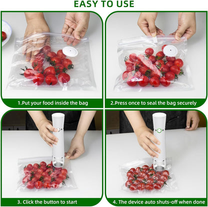 Skiennix Handheld Vacuum Sealer - Compact Food Saver with 30 Reusable Bags for 10X Freshness