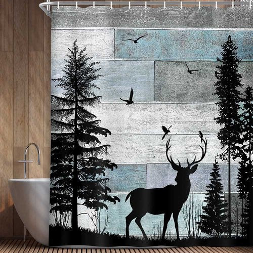 MERCHR Rustic Forest Deer Shower Curtain Cabin Farmhouse Country Lodge Bathroom Decor Polyester Fabric Bath Curtain Set with Hooks 71x71 Inches