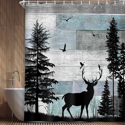 MERCHR Rustic Forest Deer Shower Curtain Cabin Farmhouse Country Lodge Bathroom Decor Polyester Fabric Bath Curtain Set with Hooks 71x71 Inches