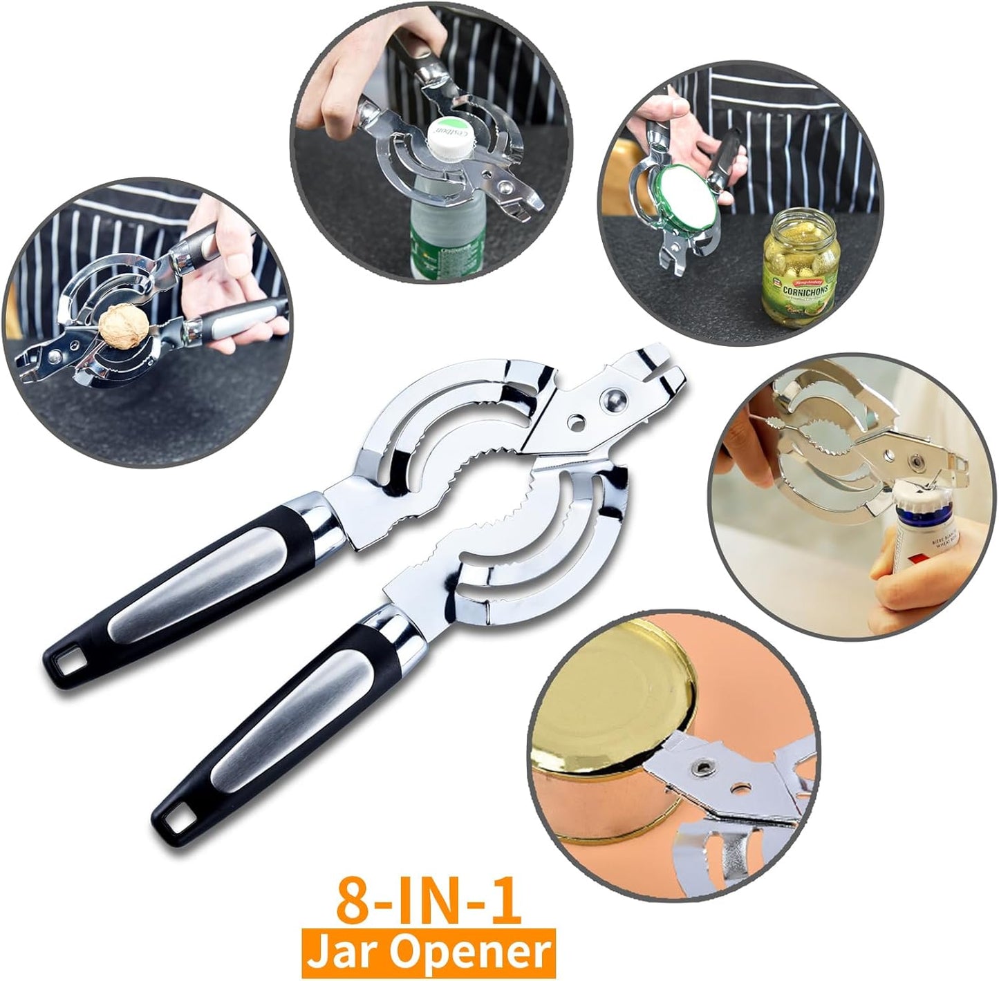 Skiennix Multi Jar Opener - Stainless Steel Lid Tool for Seniors with Arthritis | Easy Grip Design