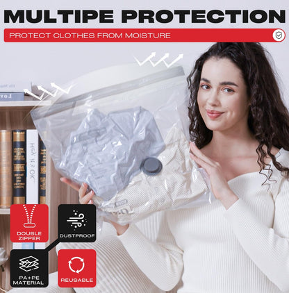 Travel Vacuum Storage Bags - 18 Pack Compression Bags with Rechargeable USB Pump | Ideal for Luggage & Suitcase