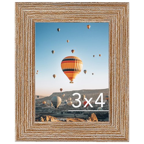 JCJMY 3x4 Picture Frame Black for Tabletop or Wall, 3 x 4 Wall Gallery Poster Photo Frame with Shatter Resistant Plexiglass, Rustic Brown