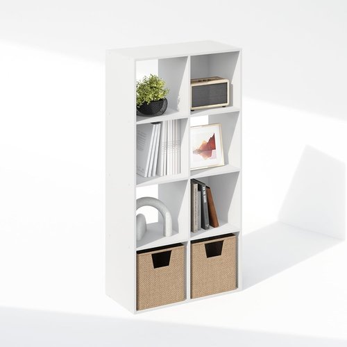 Furinno PELLI 8-Cube Bookshelf - Stylish Horizontal Storage Organizer for Home Office & Living Room | White, 11.7 x 23.7 x 47