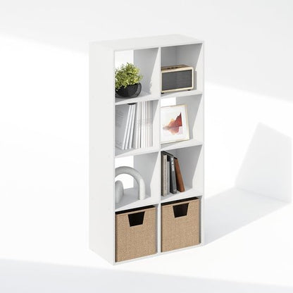 Furinno PELLI 8-Cube Bookshelf - Stylish Horizontal Storage Organizer for Home Office & Living Room | White, 11.7 x 23.7 x 47