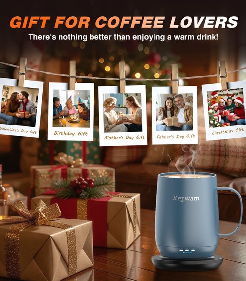 Kepwam Self Heating Coffee Mug, 16oz Smart Heated Coffee Mug, 150 Min Battery Life - Hot up to 149℉ Temperature Control Coffee Mug Warmer, Gifts for Women and Men