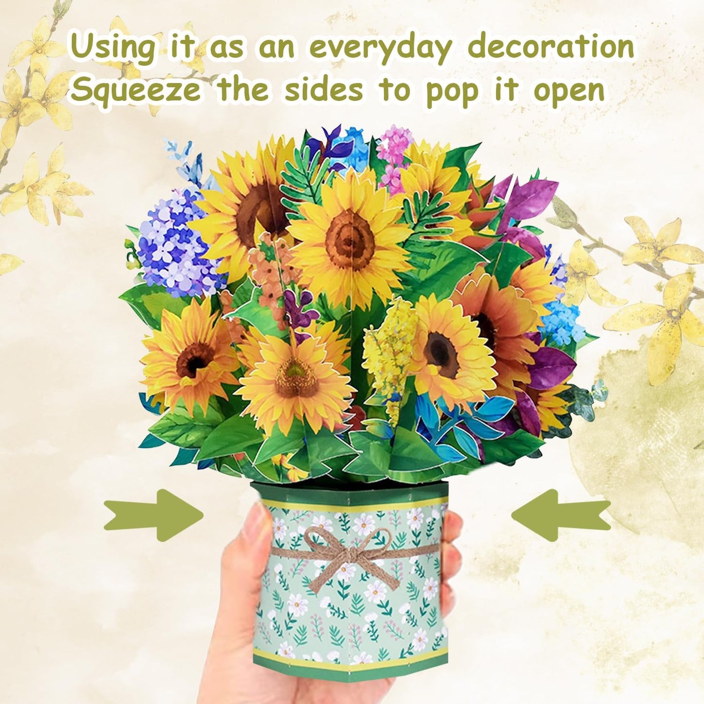 ROBBEAR 3D Sunflower Bouquet Pop-Up Card - Handmade Greeting Card for Birthdays, Anniversaries & More