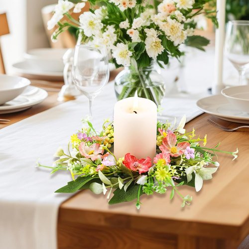 Jexine Floral Wreaths - 8-Piece Mini Candle Ring Set for Wedding & Home Decor | All Seasons