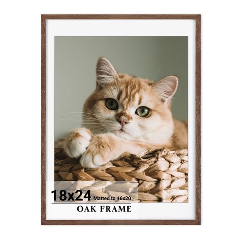 Heimlove 18x24 Picture Frame for wall,Premium Natural Solid Wooden Poster Frames Mat for 16x20 Picture & Tempered Glass,Art Photo and Wall Decor,Vertical or Horizontal Wall Hanging-Walnut Color