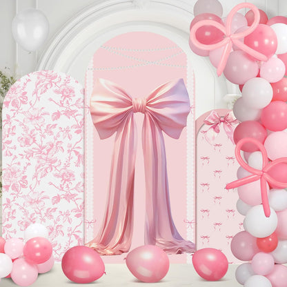 Soulchen Pink Bow Floral Arch Backdrop Set - 3 Fabric Covers with 200 Balloons | 4/5/6 Ft for Weddings & Parties