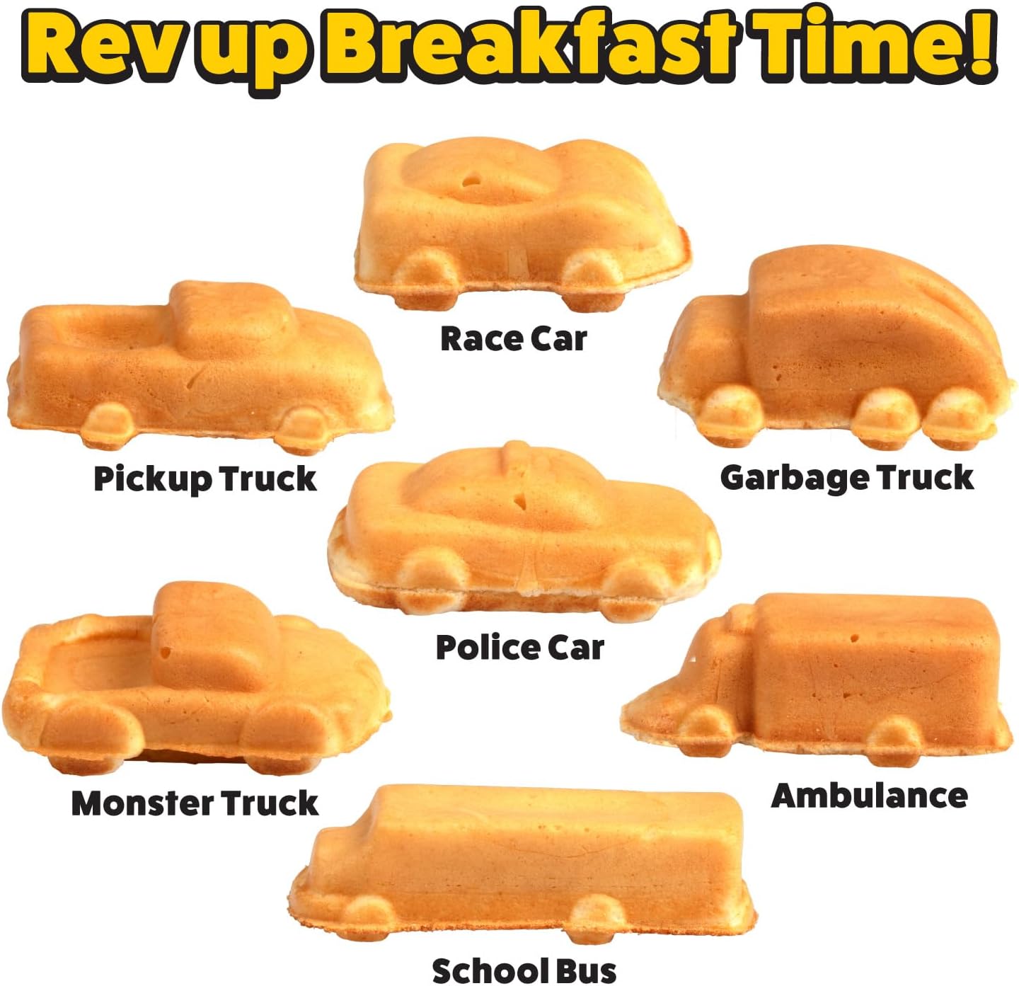 Skiennix Car Mini Waffle Maker - Create 7 Race Car & Truck Shaped Pancakes | Non-Stick Electric Waffler for Kids & Adults