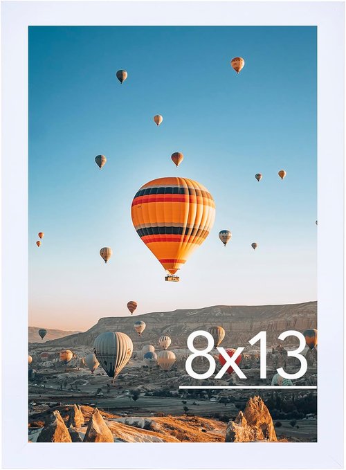 JCJMY 8x13 Picture Frame - White Wall Hanging & Tabletop Display | Shatter-Resistant Plexiglass