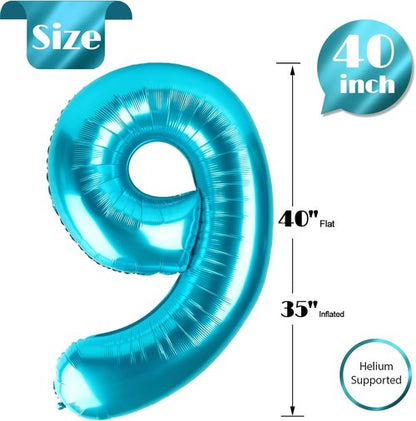 Blue Number 9 Balloon - 40 Inch Giant Birthday Decoration for Boys & Girls | Perfect for 9th, 19th, 29th Celebrations