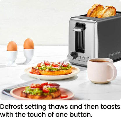 Chefman 2 Slice Toaster - 7 Shade Settings, Removable Crumb Tray, Ideal for Thick Bread & Bagels - Black
