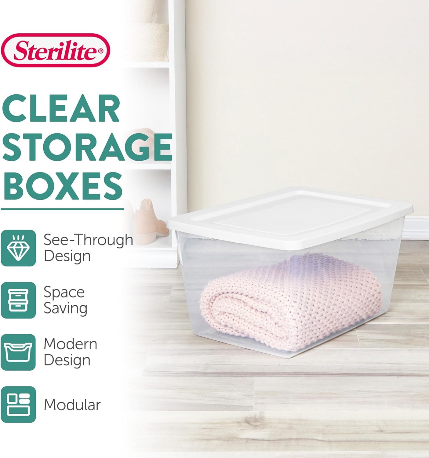 Sterilite 8-Pack Storage Boxes - Clear Plastic Containers with Lids | 58 Quart Heavy-Duty Organizers for Home & Office