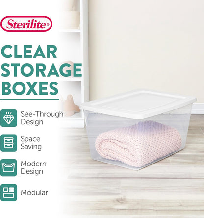 Sterilite 8-Pack Storage Boxes - Clear Plastic Containers with Lids | 58 Quart Heavy-Duty Organizers for Home & Office