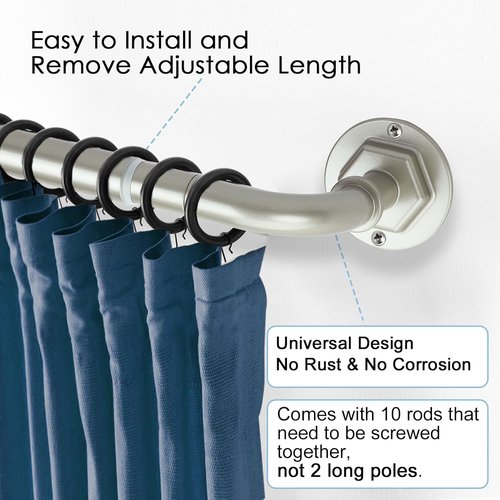 Byondeth Curtain Rods - Adjustable Blackout Wrap Around Design | 16 to 144 Inches, Brushed Nickel Finish