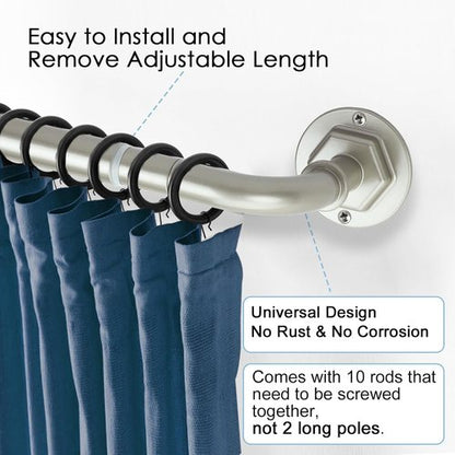 Byondeth Curtain Rods - Adjustable Blackout Wrap Around Design | 16 to 144 Inches, Brushed Nickel Finish