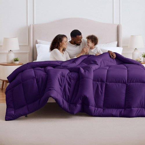 Bedsure Comforter Duvet Insert - Quilted Comforters Oversize Queen Size, All Season Duvet, GentleSoft Down Alternative Bedding Blanket, with 8 Tabs, Gifts for Women/Men, Purple, Oversize Queen 98x98