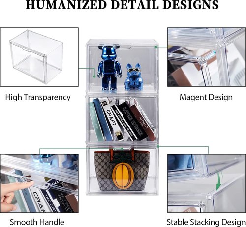 Clear Acrylic Purse Organizer by [Brand Name] - 5-Pack Stackable Storage Bins with Magnetic Doors | Ideal for Handbags, Heels & Collectibles