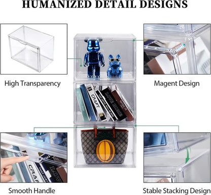 Clear Acrylic Purse Organizer by [Brand Name] - 5-Pack Stackable Storage Bins with Magnetic Doors | Ideal for Handbags, Heels & Collectibles