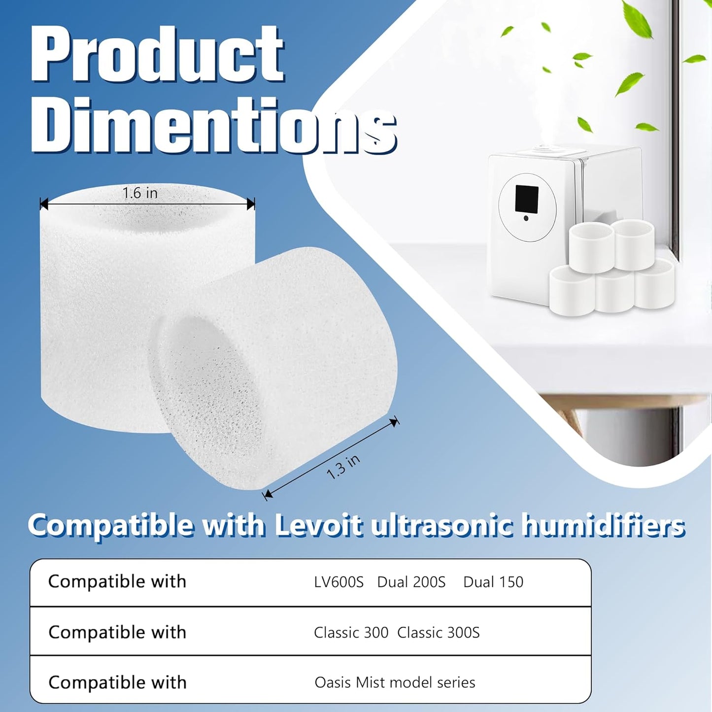 Top Fill Humidifier Replacement Filters for LEVOIT Classic160, Dual150, Dual200S, Classic300(S), LV600S, OasisMist 450S, Superior6000S Series Humidifiers to Improve Humidification, 20-Pack by Funmit