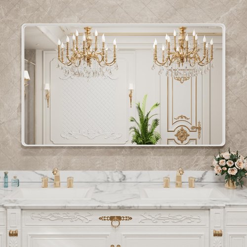 LOAAO 55x36 Inch White Metal Framed Bathroom Mirror for Wall, White Bathroom Vanity Mirror Farmhouse, Large Rounded Rectangle Mirror, Anti-Rust, Tempered Glass, Hangs Horizontally or Vertically