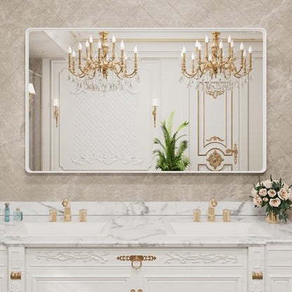 LOAAO 55x36 Inch White Metal Framed Bathroom Mirror for Wall, White Bathroom Vanity Mirror Farmhouse, Large Rounded Rectangle Mirror, Anti-Rust, Tempered Glass, Hangs Horizontally or Vertically
