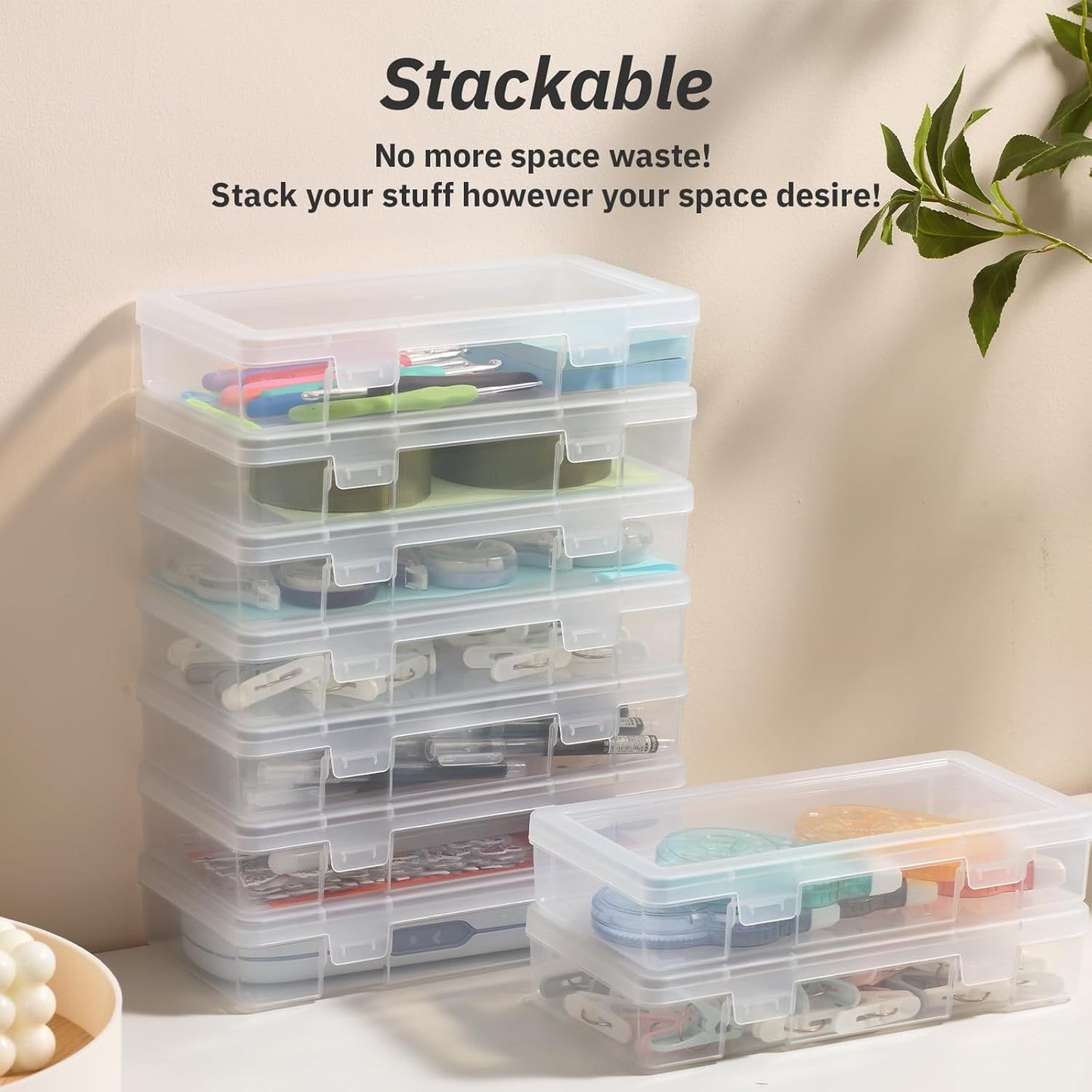 Novelinks Plastic Small Storage Bins - Stackable Clear Containers with Lids for Organizing (9 Pack)