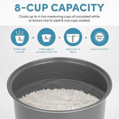 AROMA Digital Rice Cooker - 4-Cup Uncooked / 8-Cup Cooked Capacity | Stainless Steel Multicooker, 2 Qt