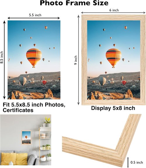 JCJMY Picture Frame - 5.5x8.5 Wall Mount or Tabletop Display | Shatter Resistant Plexiglass, Natural Finish