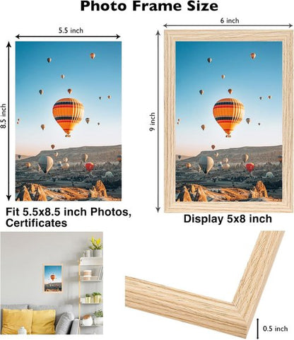 JCJMY Picture Frame - 5.5x8.5 Wall Mount or Tabletop Display | Shatter Resistant Plexiglass, Natural Finish